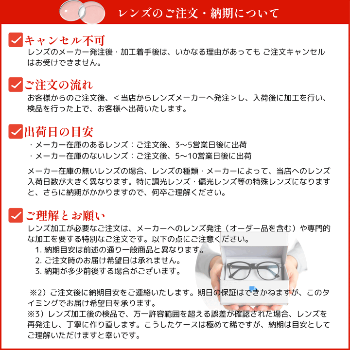 レンズ同時注文の加工と納期について