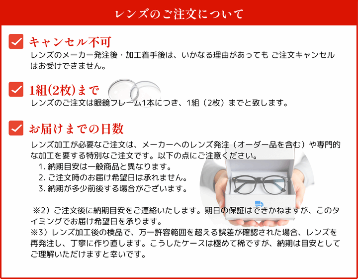 眼鏡フレーム購入者限定のレンズ