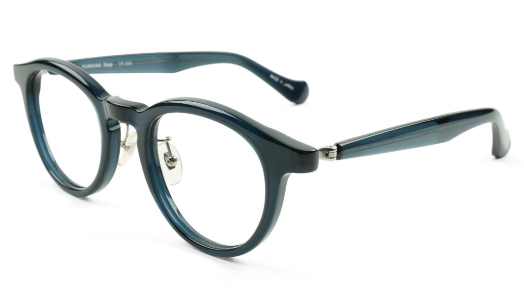 ターニングステップ TP-348 インクブルー 斜め前からのメガネ写真
